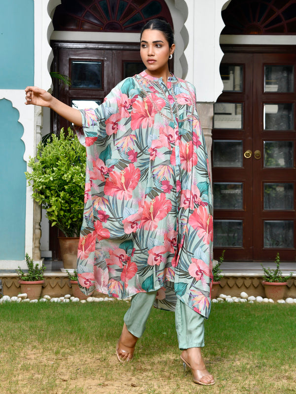 Women Digital Printed Kaftan Set with solid pant