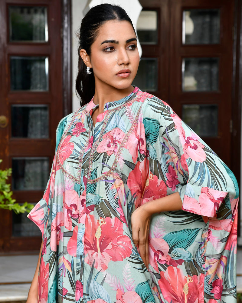 Women Digital Printed Kaftan Set with solid pant