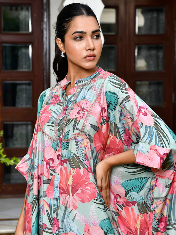 Women Digital Printed Kaftan Set with solid pant
