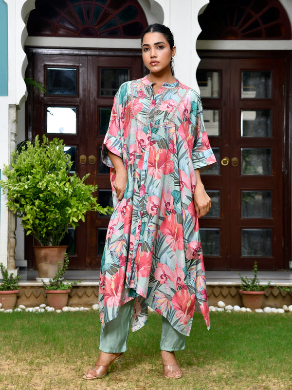 Women Digital Printed Kaftan Set with solid pant