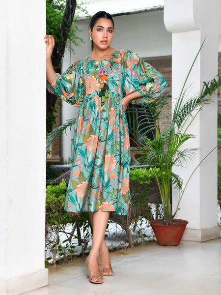 Women Digital Printed Dress with tassels