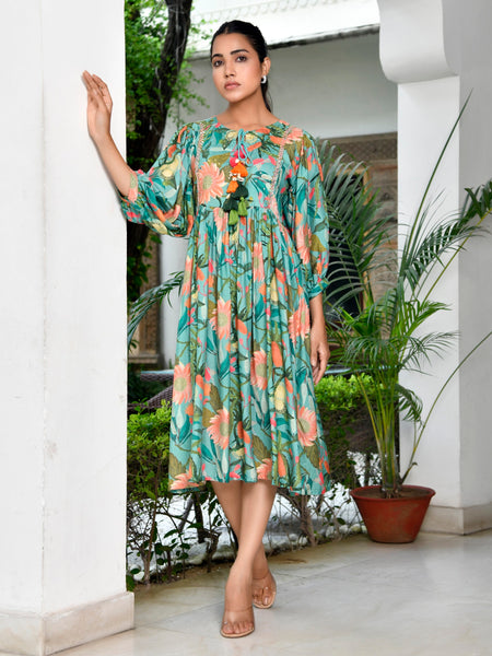 Women Digital Printed Dress with tassels