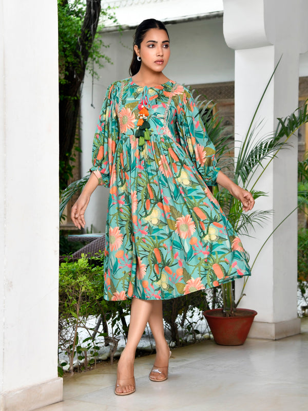Women Digital Printed Dress with tassels