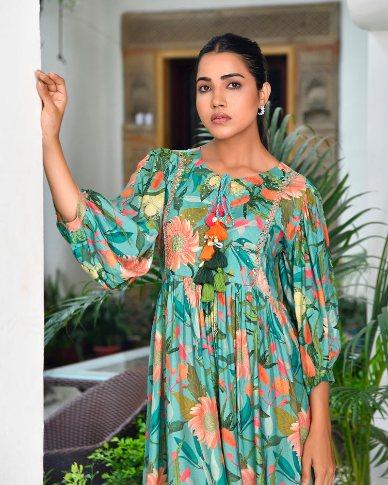 Women Digital Printed Dress with tassels