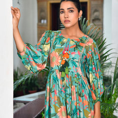 Women Digital Printed Dress with tassels