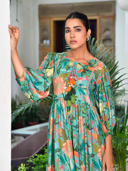 Women Digital Printed Dress with tassels