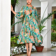 Women Digital Printed Dress with tassels