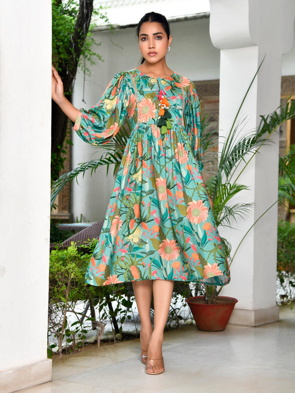 Women Digital Printed Dress with tassels