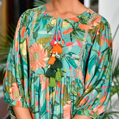 Women Digital Printed Dress with tassels
