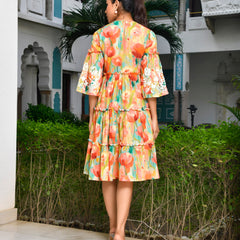 Women Digital Printed embroidered tier cotton Dress