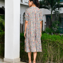Women Digital Printed embroidered placket cotton Dress