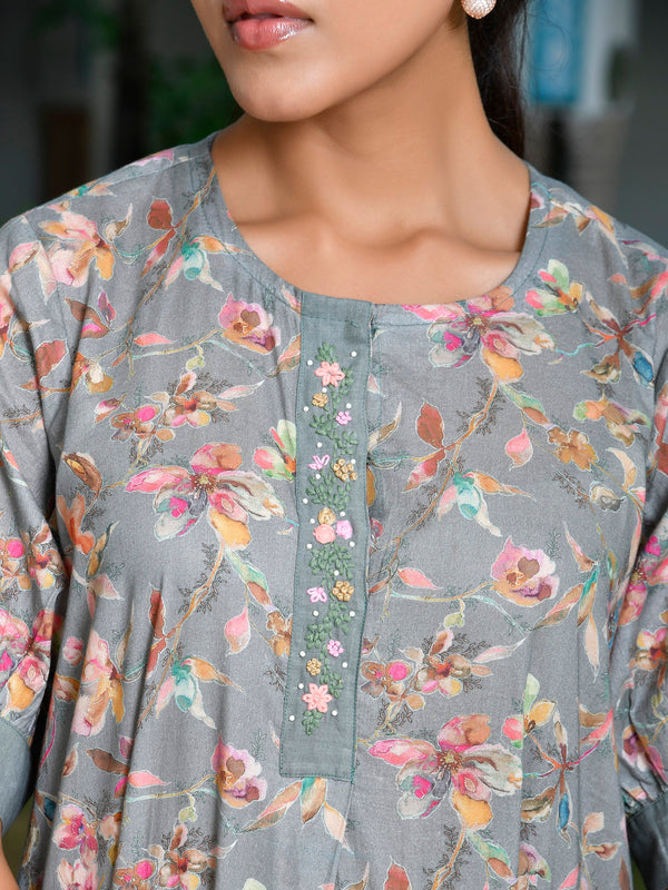 Women Digital Printed embroidered placket cotton Dress