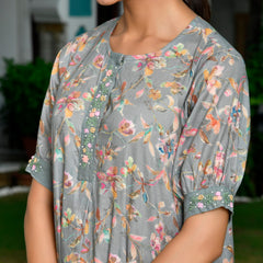 Women Digital Printed embroidered placket cotton Dress