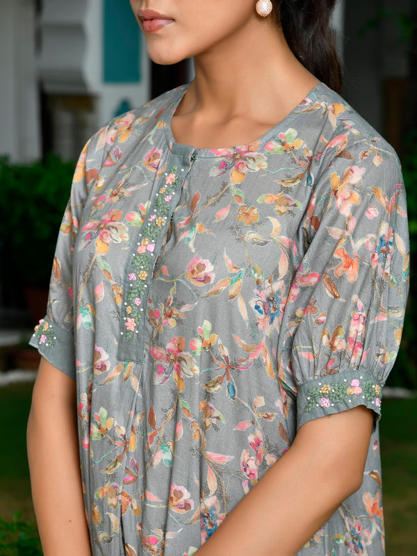Women Digital Printed embroidered placket cotton Dress