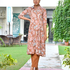 Women's Brown Cotton Digital Printed Cord Set