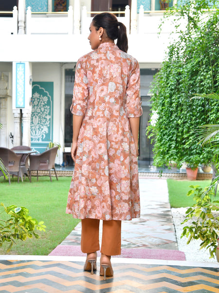 Women's Brown Cotton Digital Printed Cord Set