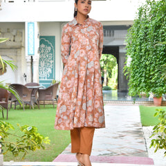 Women's Brown Cotton Digital Printed Cord Set