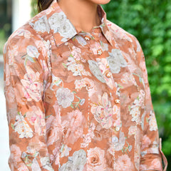 Women's Brown Cotton Digital Printed Cord Set