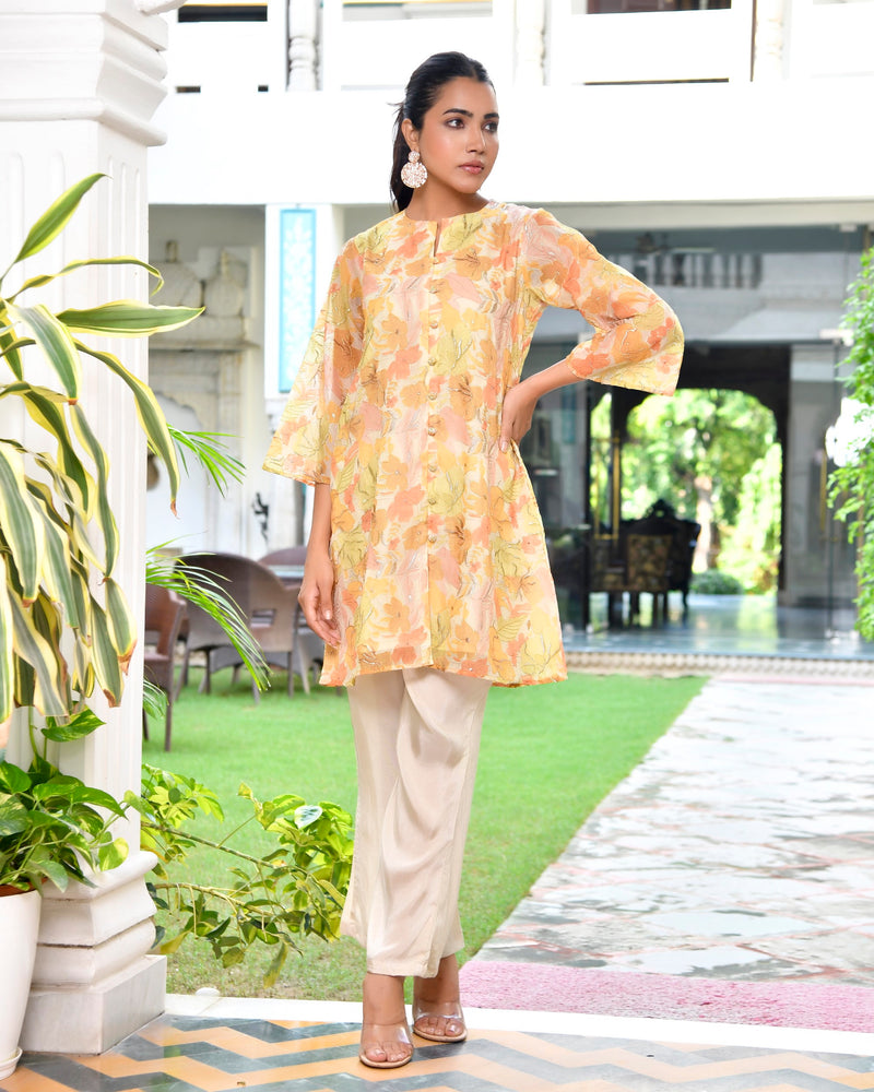 Women Digital Printed cord set with solid pants