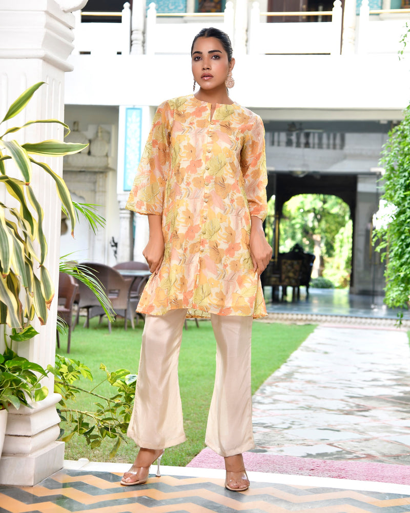 Women Digital Printed cord set with solid pants