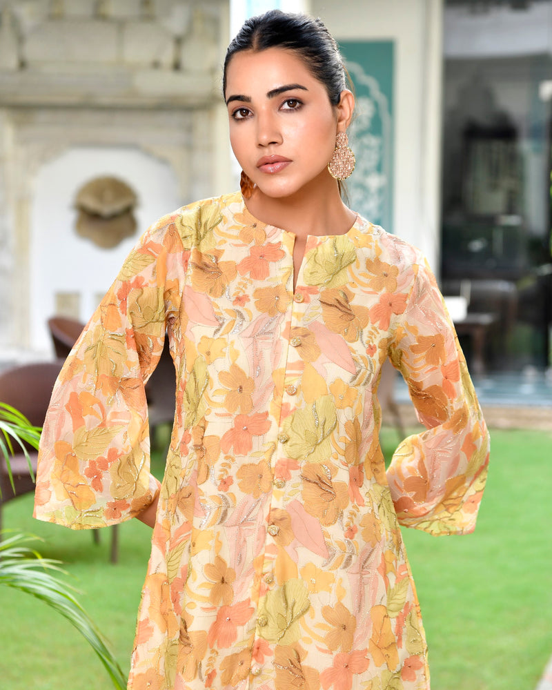 Women Digital Printed cord set with solid pants