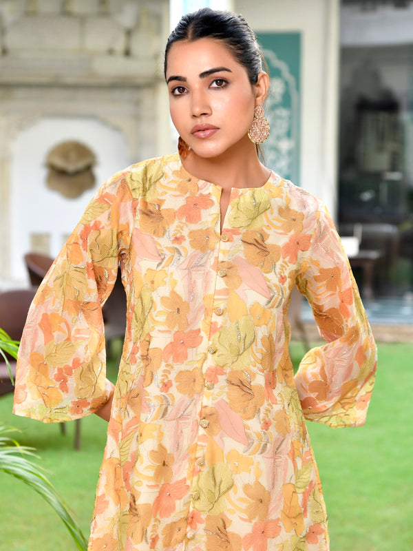 Women Digital Printed cord set with solid pants