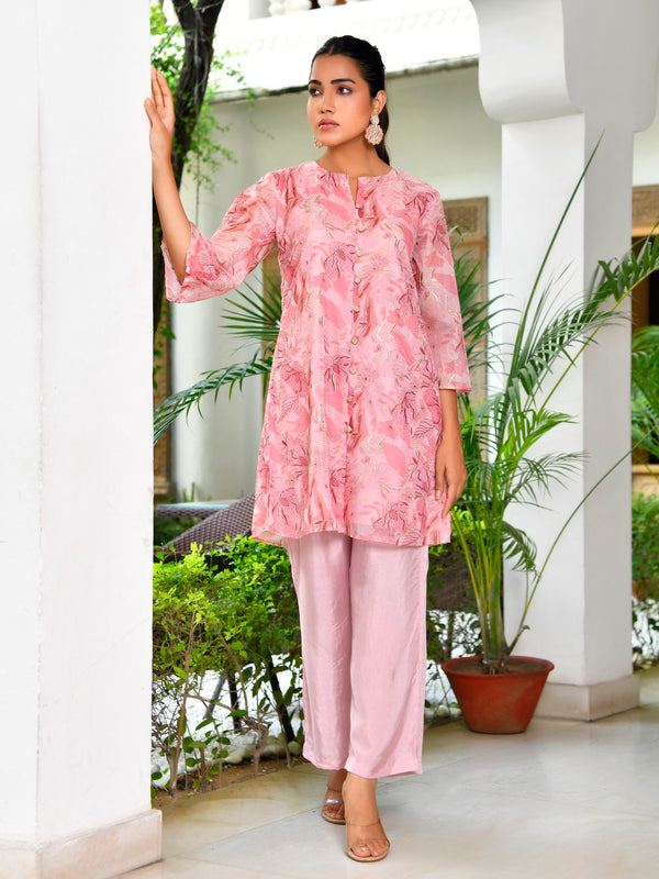 Women Digital Printed cord set with solid pants