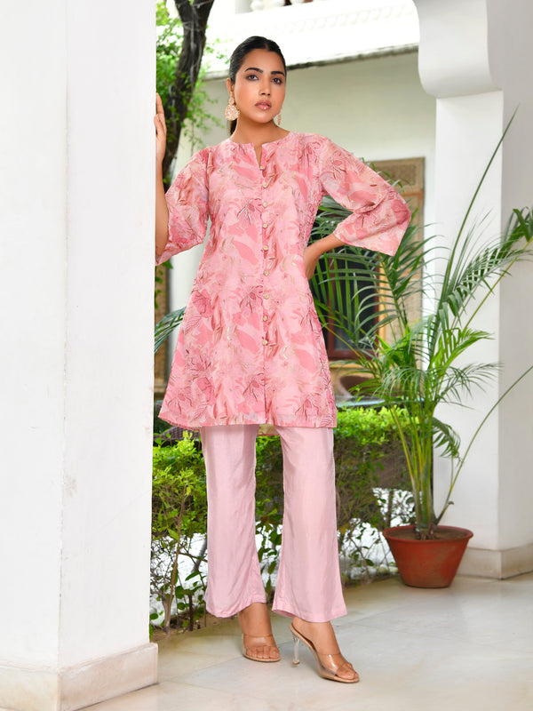 Women Digital Printed cord set with solid pants