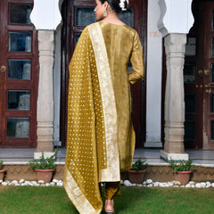 Women Digital Printed Tissue suit set with solid pant & brocade dupatta