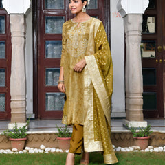 Women Digital Printed Tissue suit set with solid pant & brocade dupatta