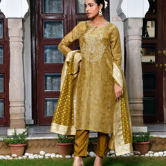 Women Digital Printed Tissue suit set with solid pant & brocade dupatta