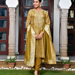 Women Digital Printed Tissue suit set with solid pant & brocade dupatta