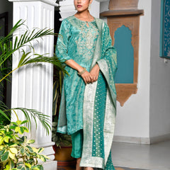 Women Digital Printed Tissue suit set with solid pant & brocade dupatta
