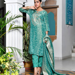 Women Digital Printed Tissue suit set with solid pant & brocade dupatta