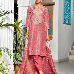 Women Digital Printed Tissue suit set with solid pant & brocade dupatta