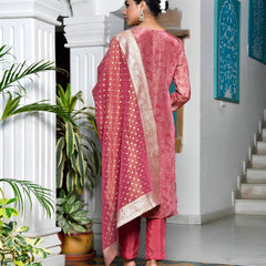 Women Digital Printed Tissue suit set with solid pant & brocade dupatta