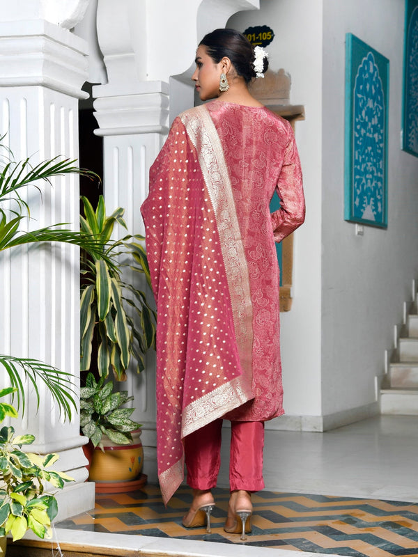 Women Digital Printed Tissue suit set with solid pant & brocade dupatta