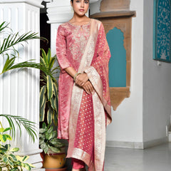 Women Digital Printed Tissue suit set with solid pant & brocade dupatta