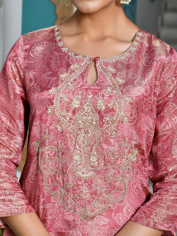 Women Digital Printed Tissue suit set with solid pant & brocade dupatta