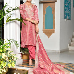 Women Digital Printed Tissue suit set with solid pant & brocade dupatta