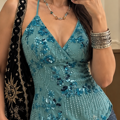 Women's Embellished Sequin Corset Cami Top