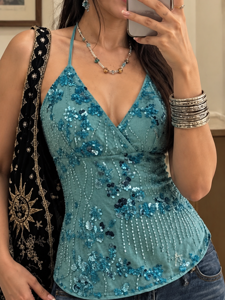 Women's Embellished Sequin Corset Cami Top