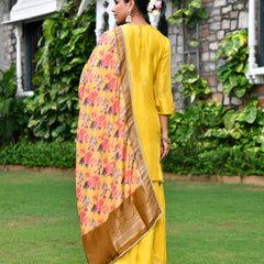 Women silk emboidered solid sharara set & digital printed dupatta