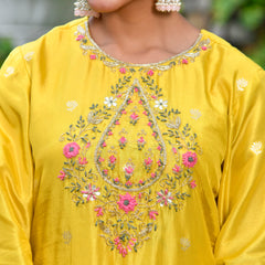 Women silk emboidered solid sharara set & digital printed dupatta