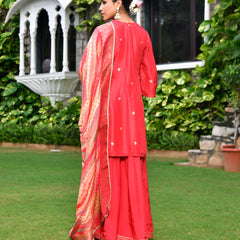 Women silk emboidered solid sharara set & digital printed dupatta