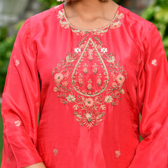 Women silk emboidered solid sharara set & digital printed dupatta