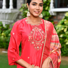 Women silk emboidered solid sharara set & digital printed dupatta