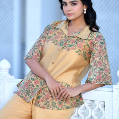 Women Cream Henna  Linen Digital Printed Co-ord Set