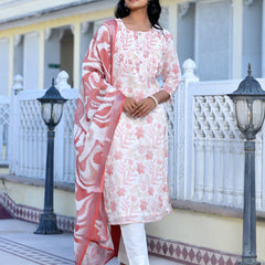 Women Cream Linen Digital Printed Suit Set