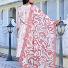 Women Cream Linen Digital Printed Suit Set